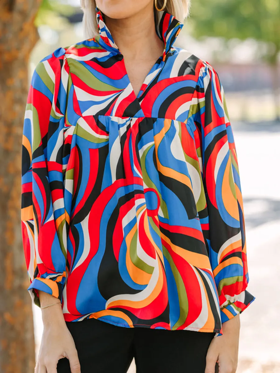 Red & Black Retro Abstract Blouse