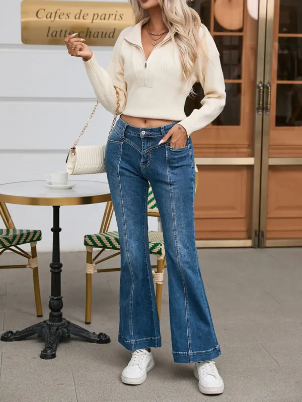 Casual classic solid color flared jeans