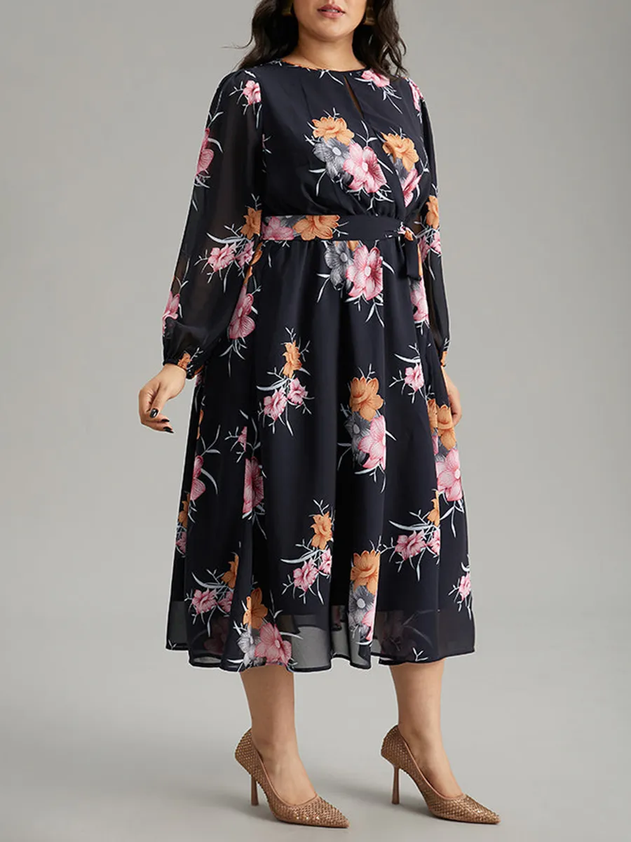 Elegant senior floral waist dress MIDI skirt