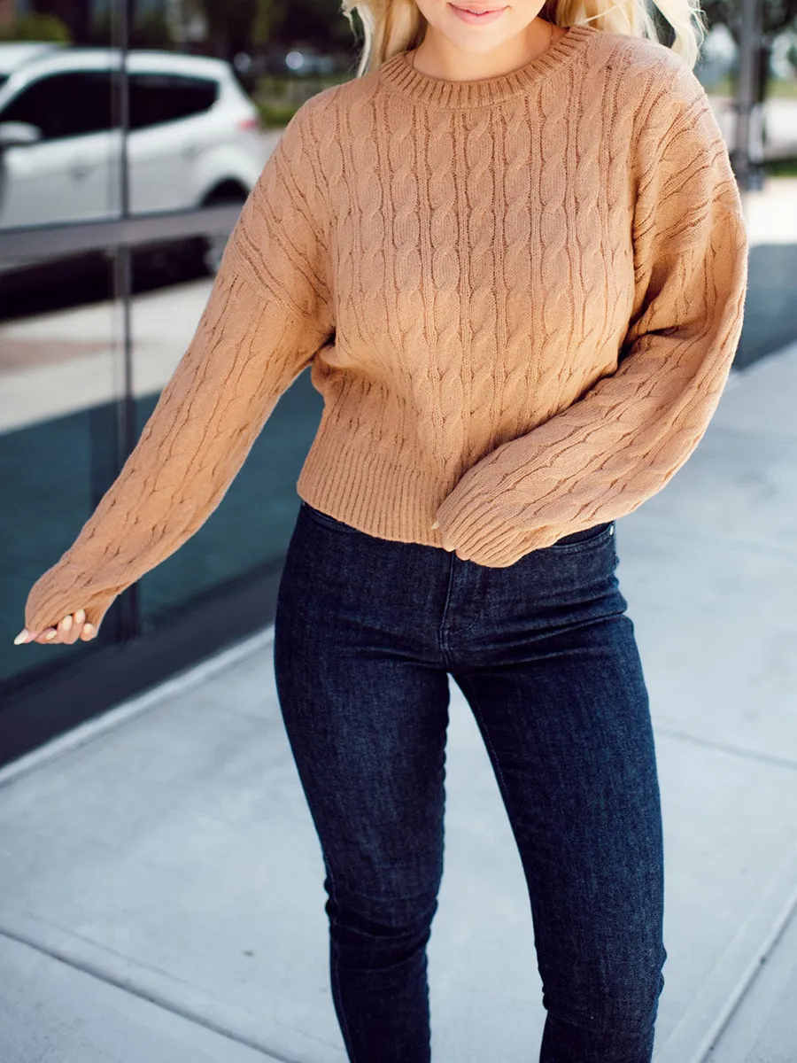 Brown Jacquard Textured Knitted Sweater