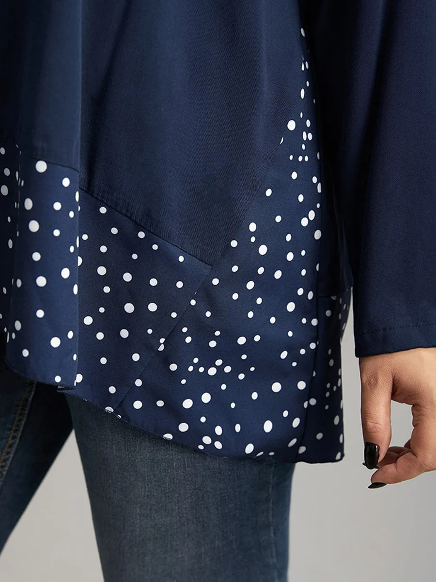 Long sleeve loose polka dot stitching top T-shirt