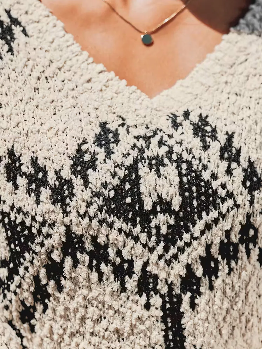 V-neck abstract diamond sweater