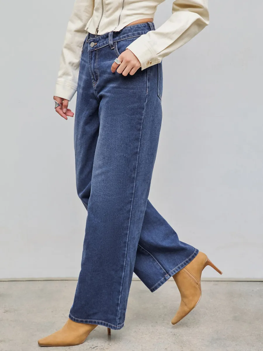 Denim High Waist Pocket Wide Leg Jeans
