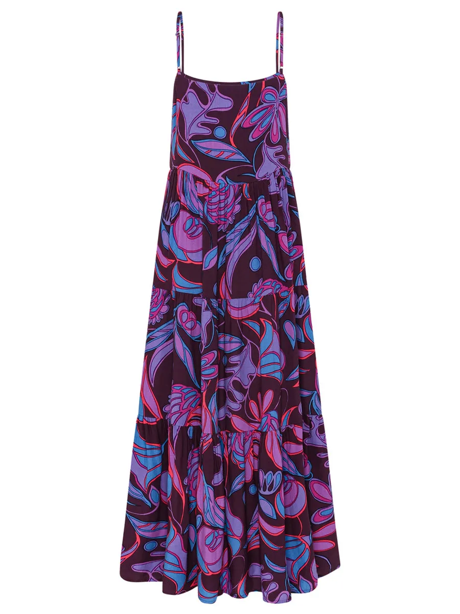 Women's purple halter holiday print dress