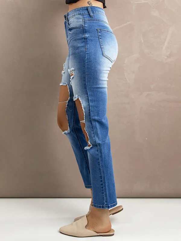 Women's ripped gradient jeans