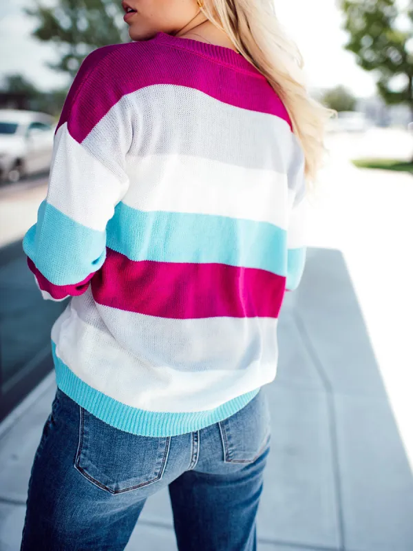 Colorful wide striped knitted sweater