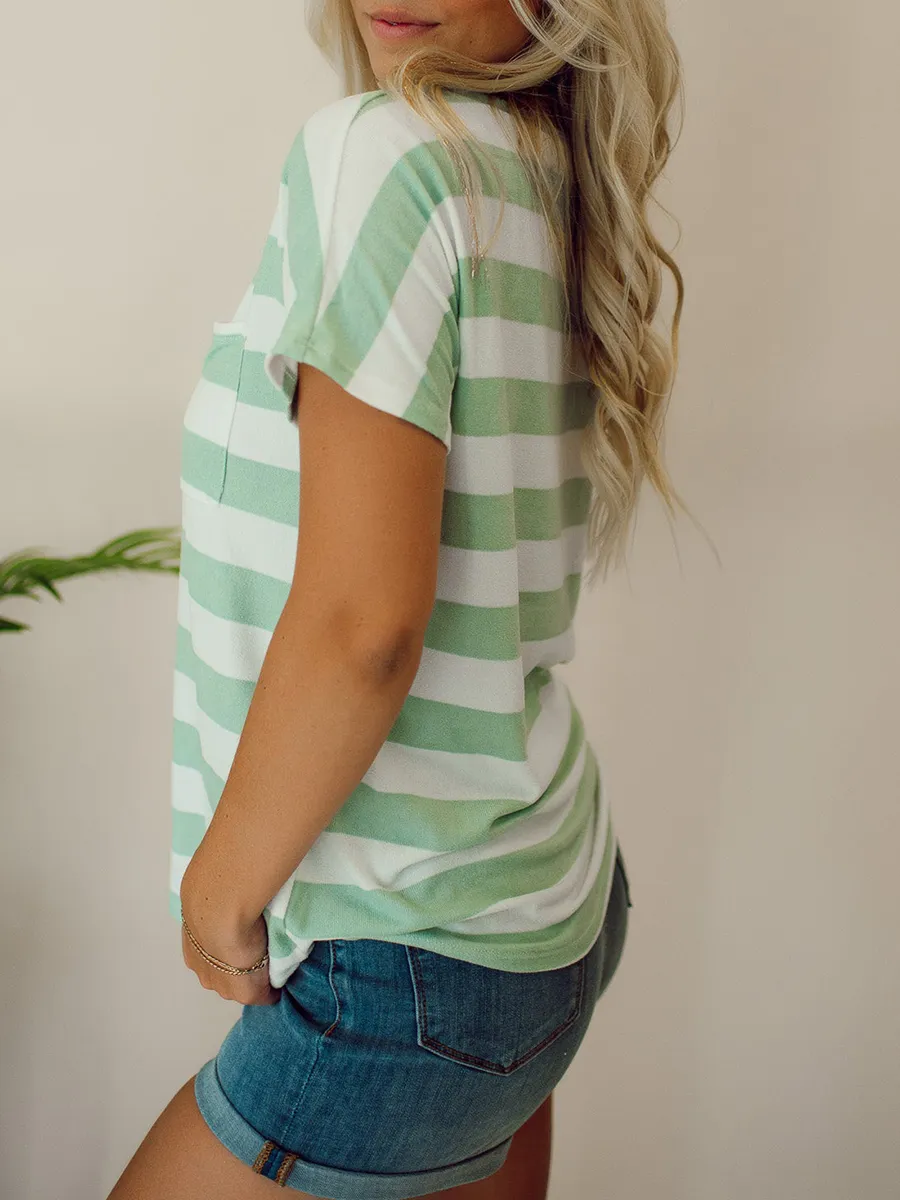 Green striped pocket T-shirt