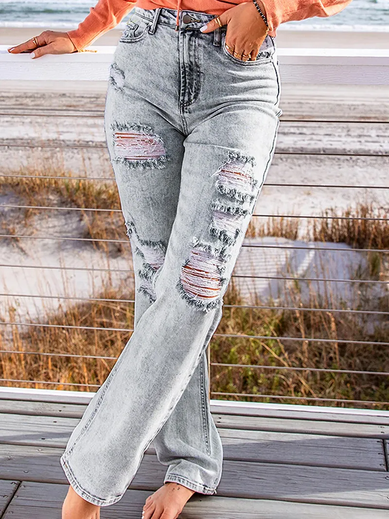 Women's casual washed ripped jeans