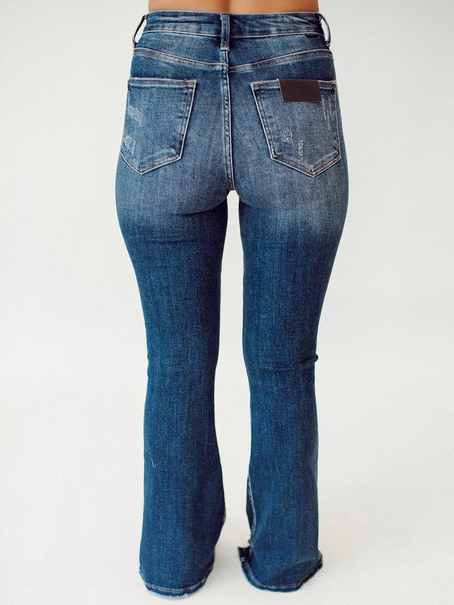 High waisted vintage washed flare jeans