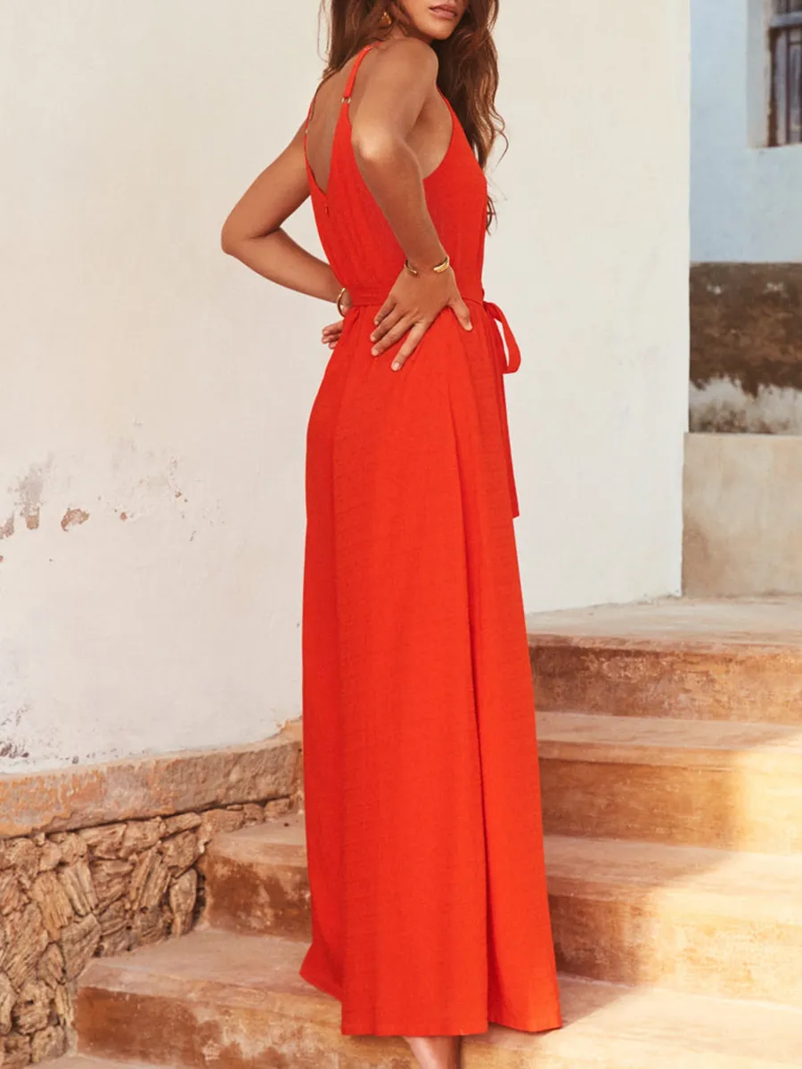 Women's vacation loose wide-leg jumpsuits