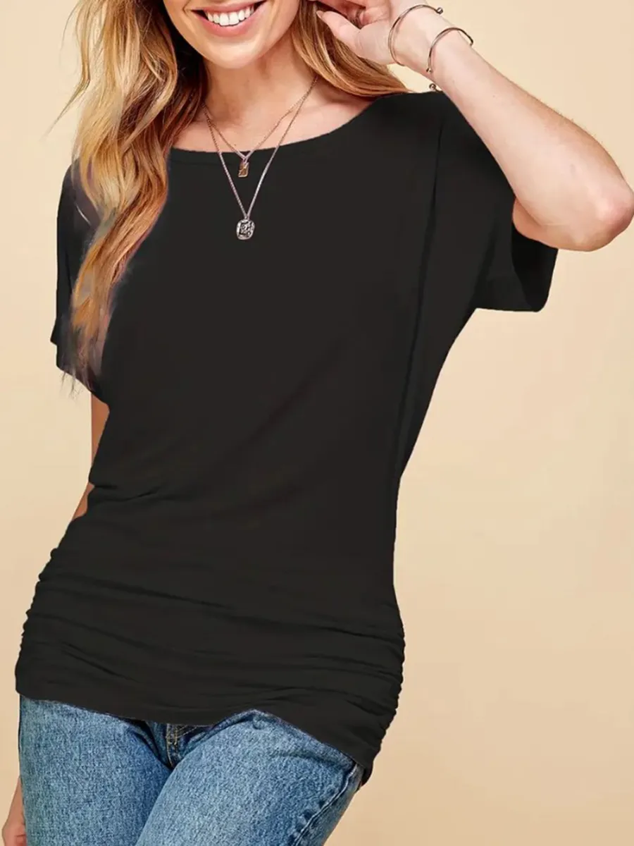 Crew neck pullover simple shoulder knit T-shirt top