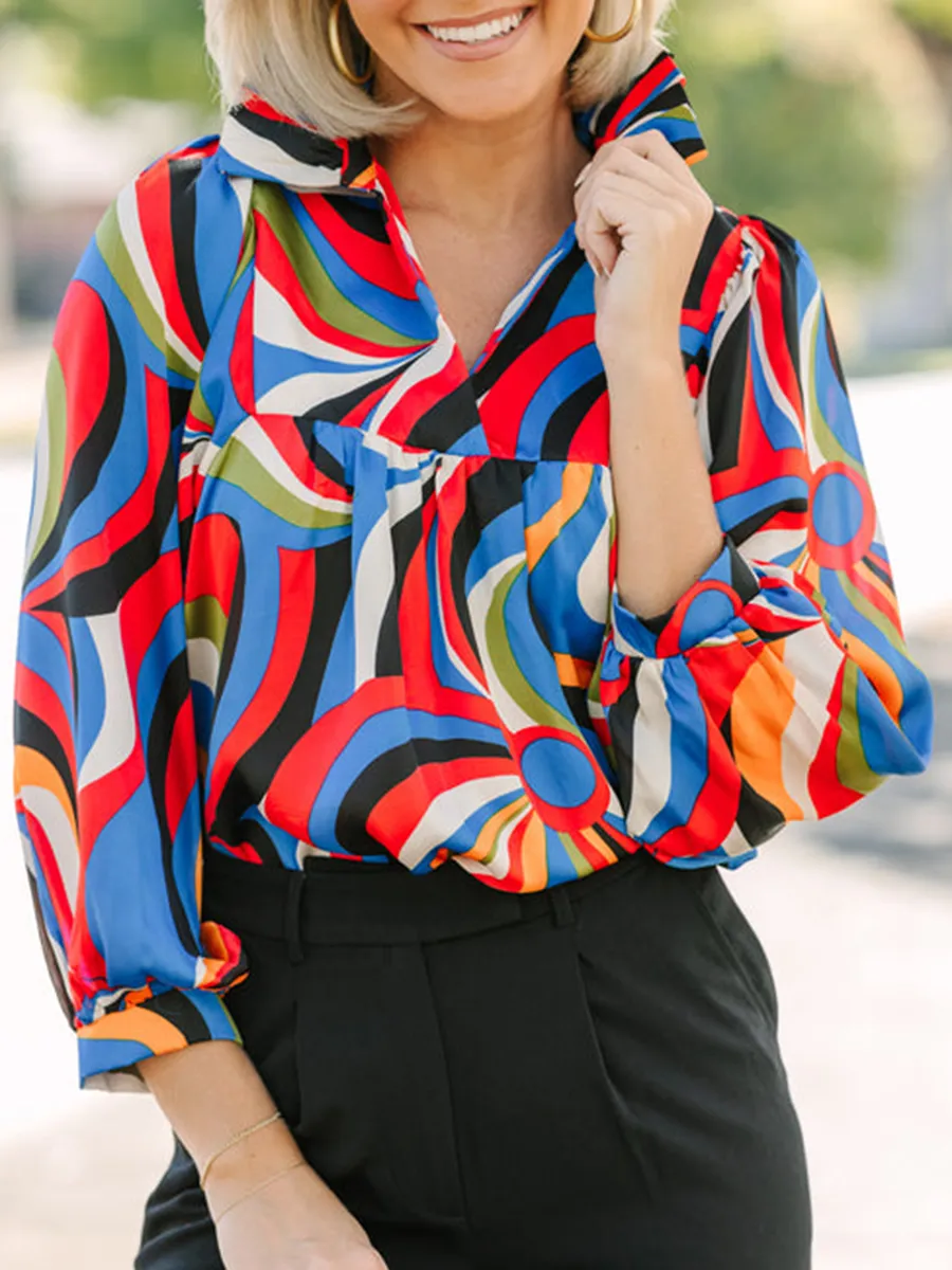 Red & Black Retro Abstract Blouse