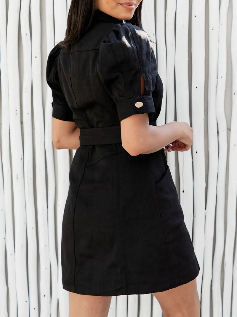 Black short sleeved fashionable denim dress