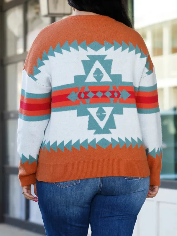 Geometric Contrast Pattern Loose Sweater
