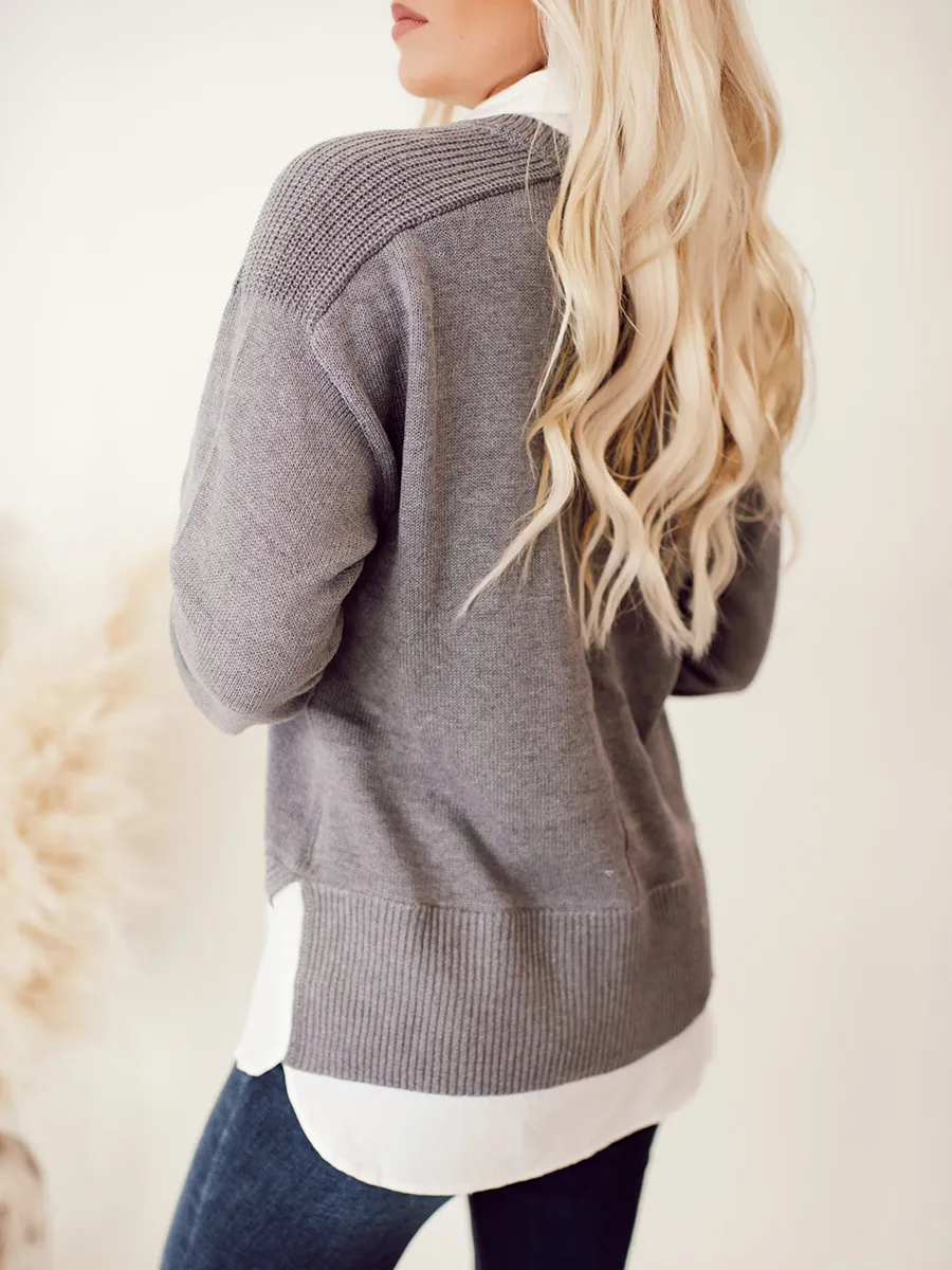 Grey patchwork white layered sweater