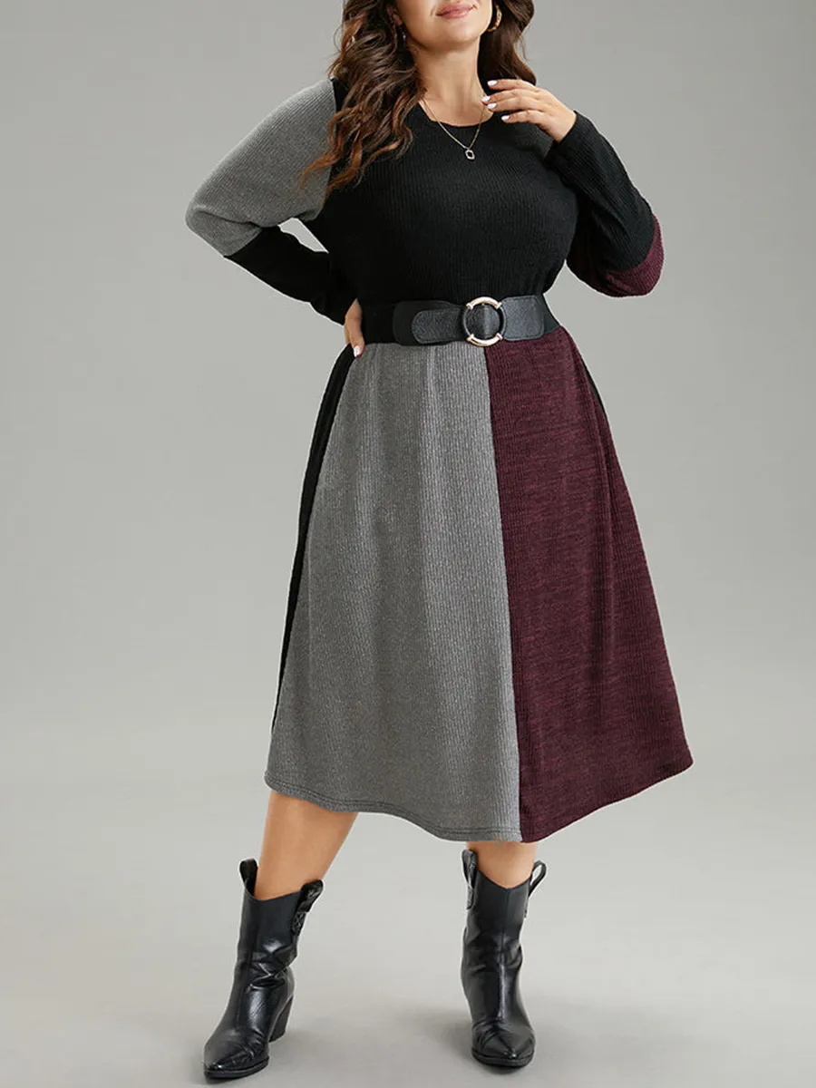 Elegant senior color combination waist dress MIDI skirt