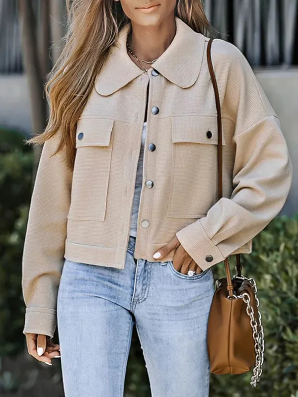 Casual solid color waffle lapel jacket