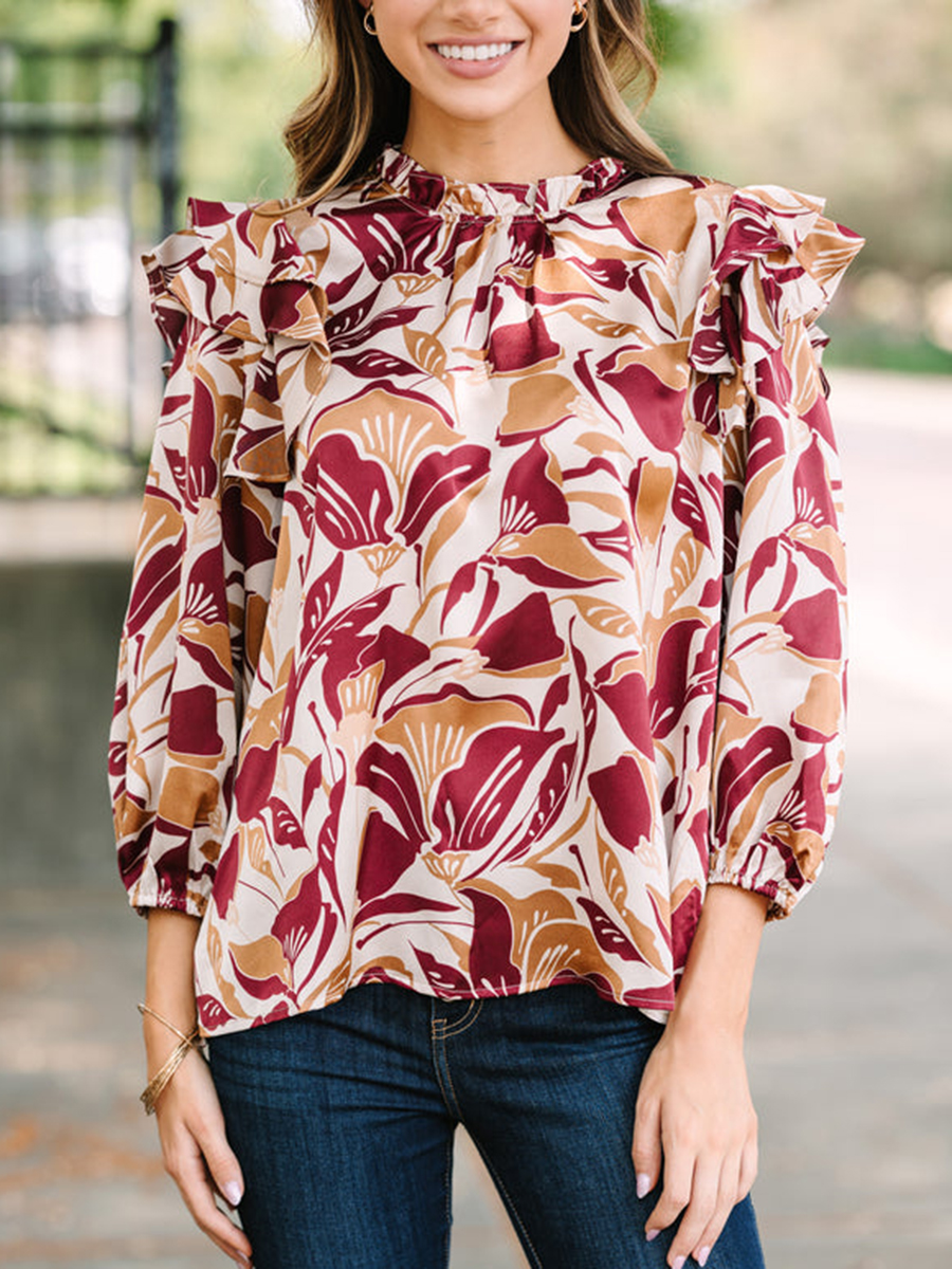 Wine Red Floral Blouse