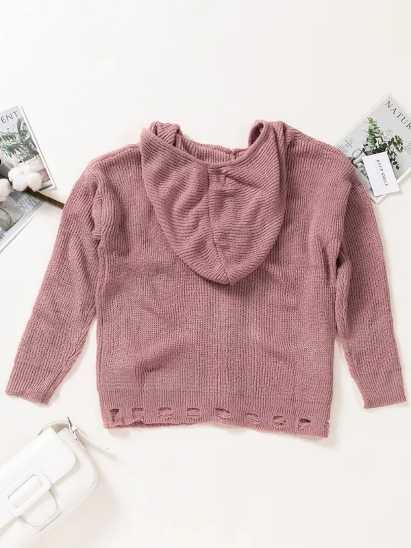 Casual solid color V-neck zipper sweater