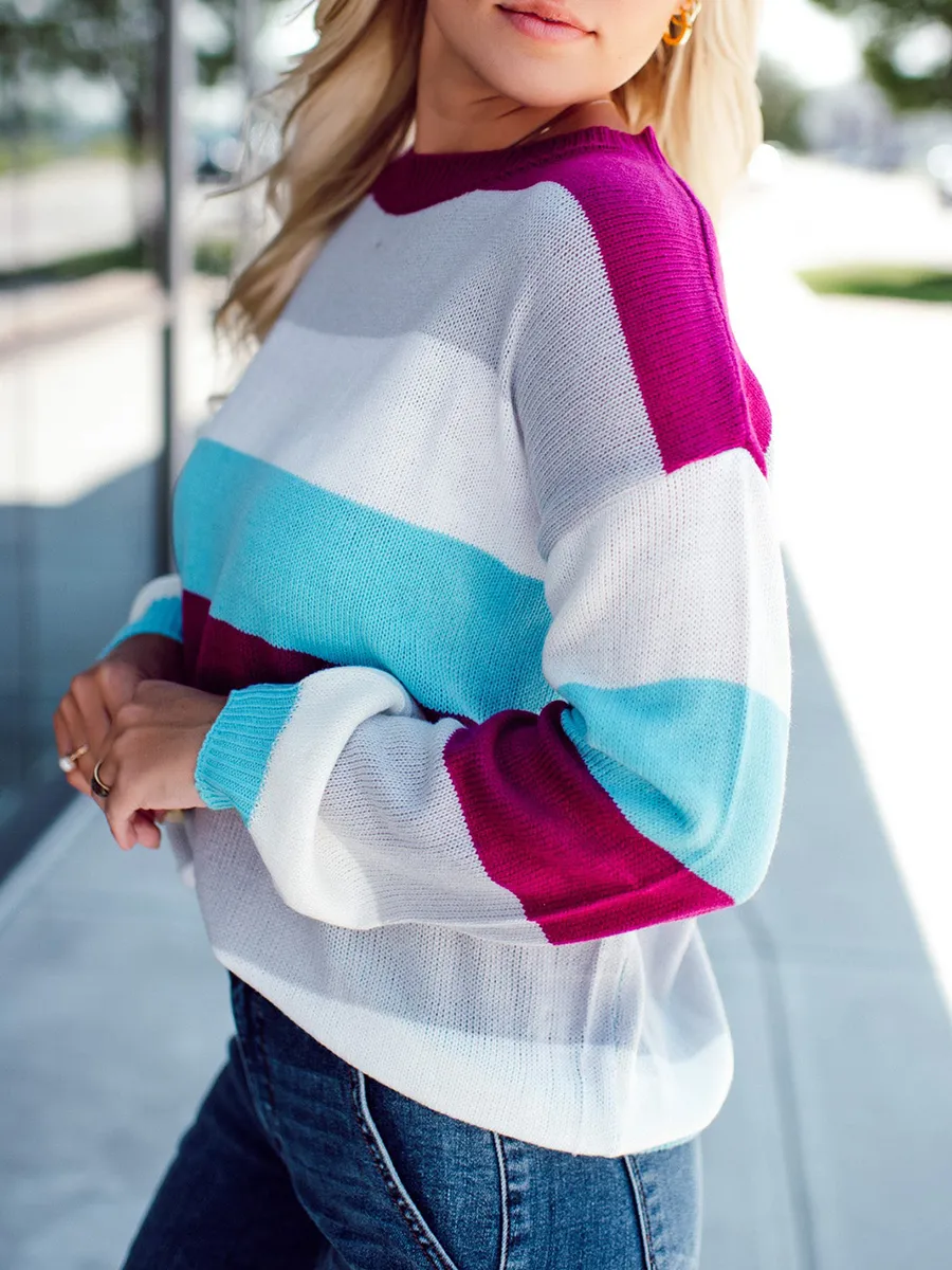Colorful wide striped knitted sweater