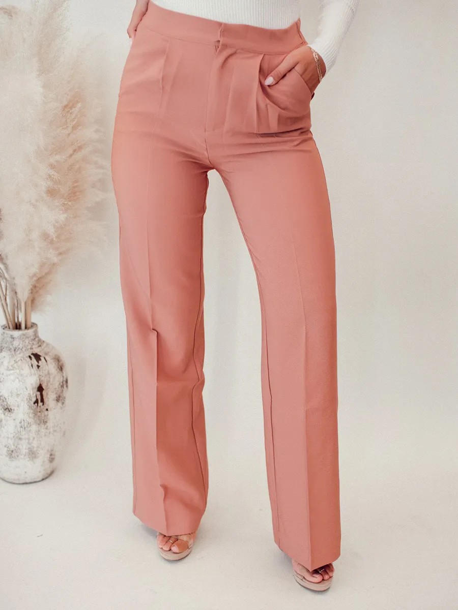 Pink straight suit pants