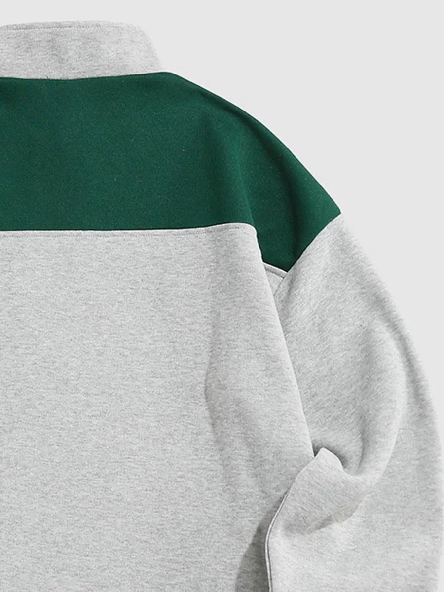 Streetwear solid Color Block Polo Sweatshirt