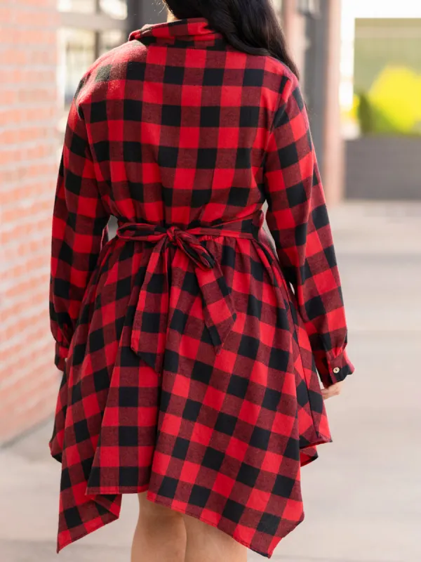 Red checkered irregular dress