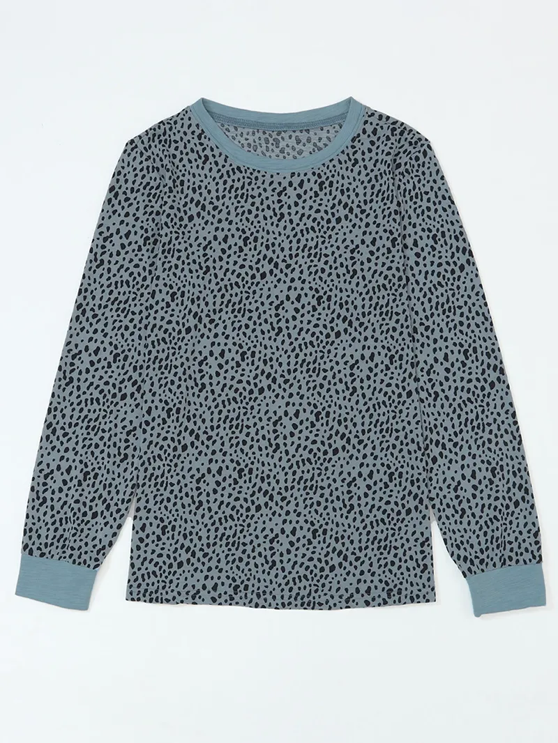 LEOPARD ROUND NECK SHIFT CASUAL BLOUSE TOP