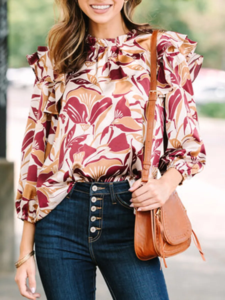 Wine Red Floral Blouse