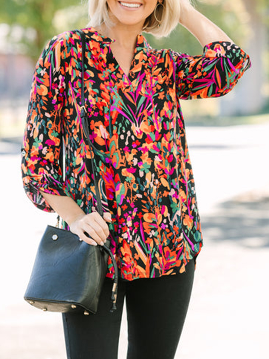 Black floral casual blouse