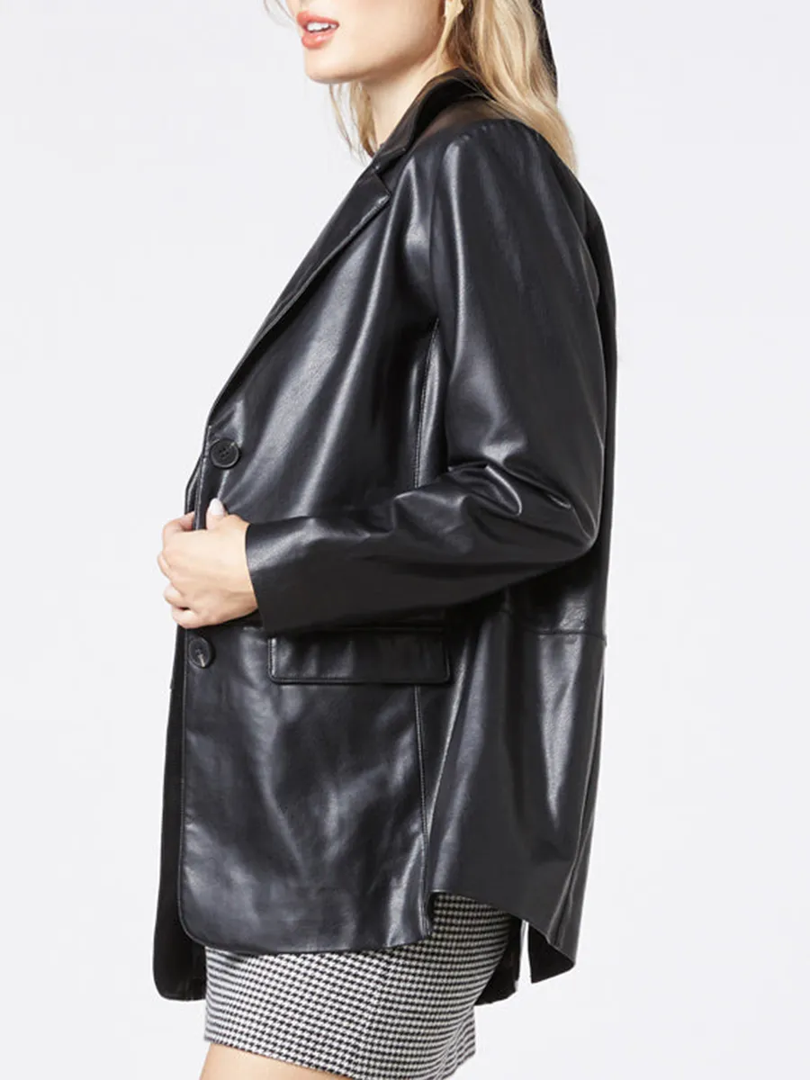 Women's casual black leather jacket