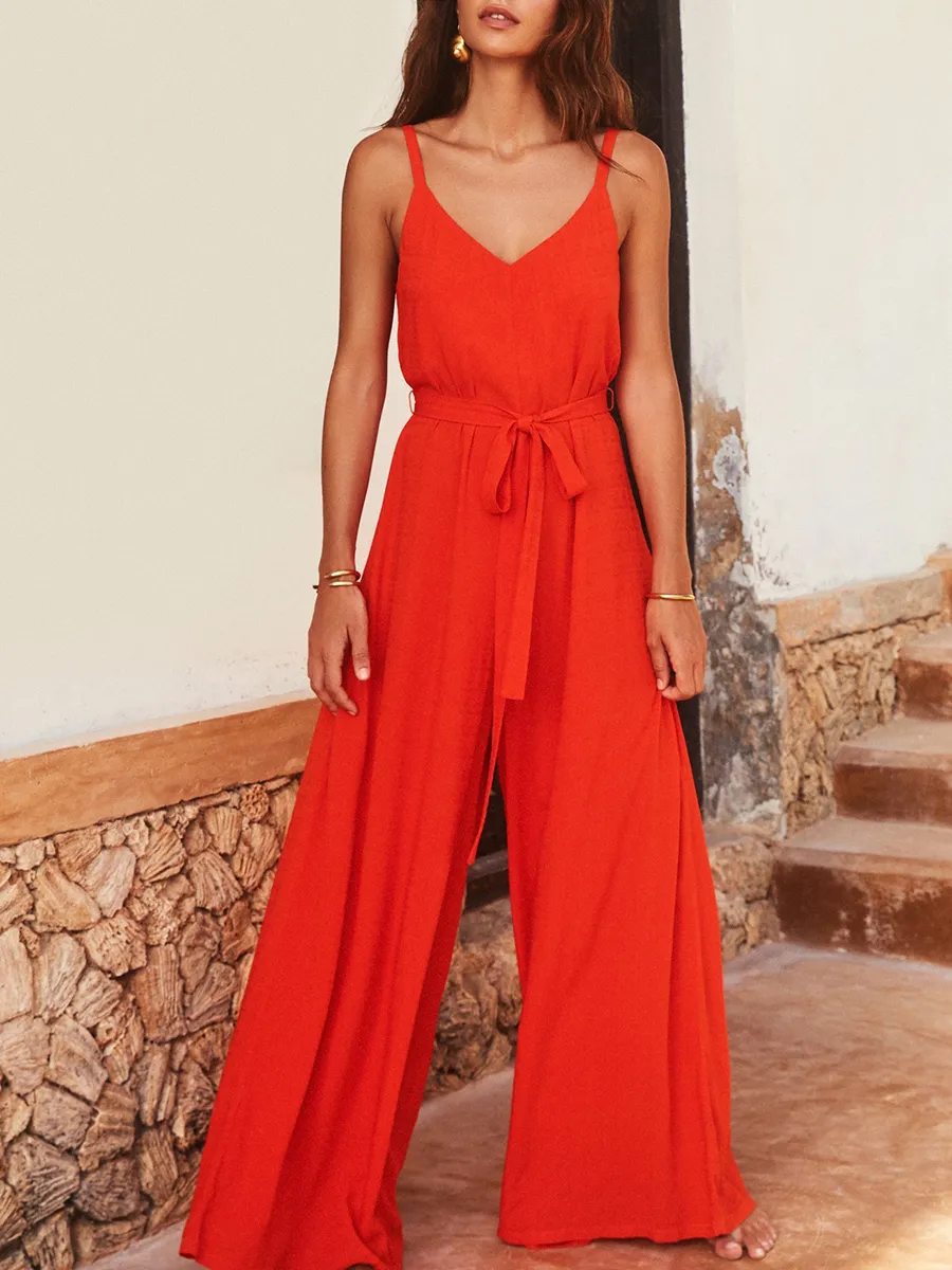 Women's vacation loose wide-leg jumpsuits