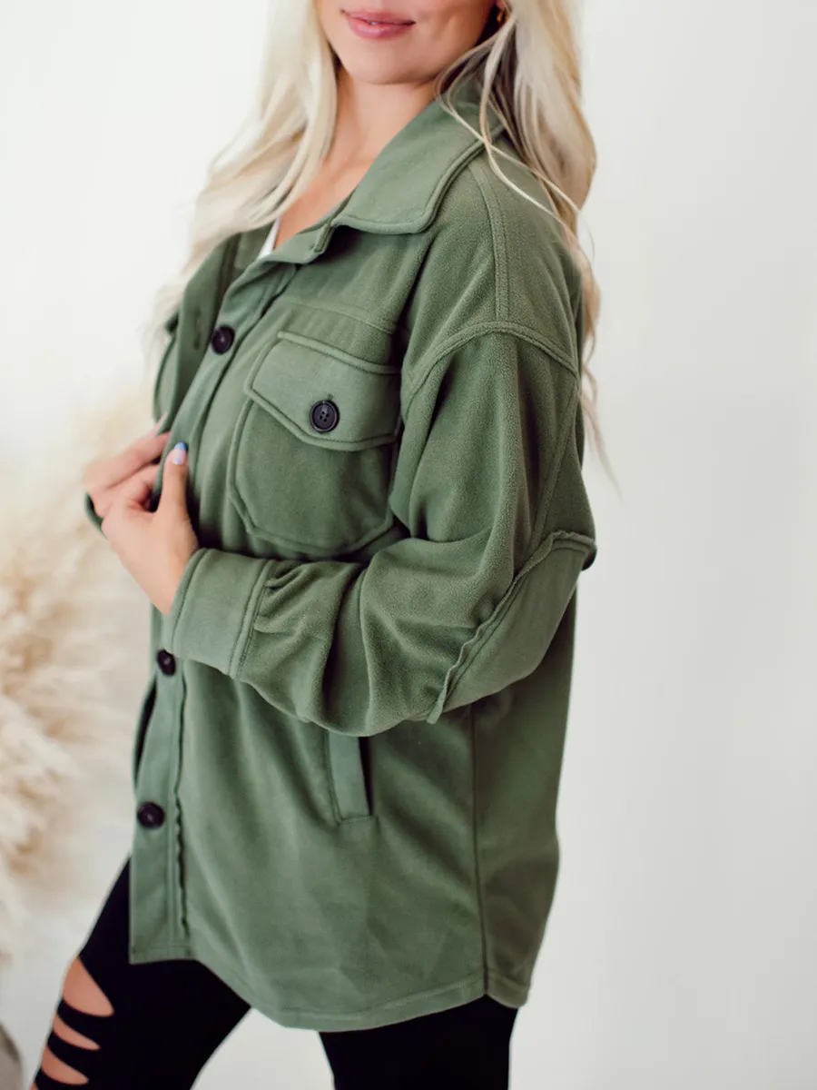 Women's Green Pocket Button Coat